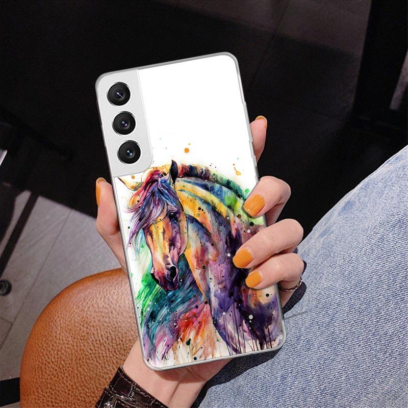 Animal Oil Painting Horse Phnoe Case for Samsung Galaxy S26 S25 Edge S23 S24 Ultra S22 Plus S21 S20 FE Unique Cover Soft Coque G