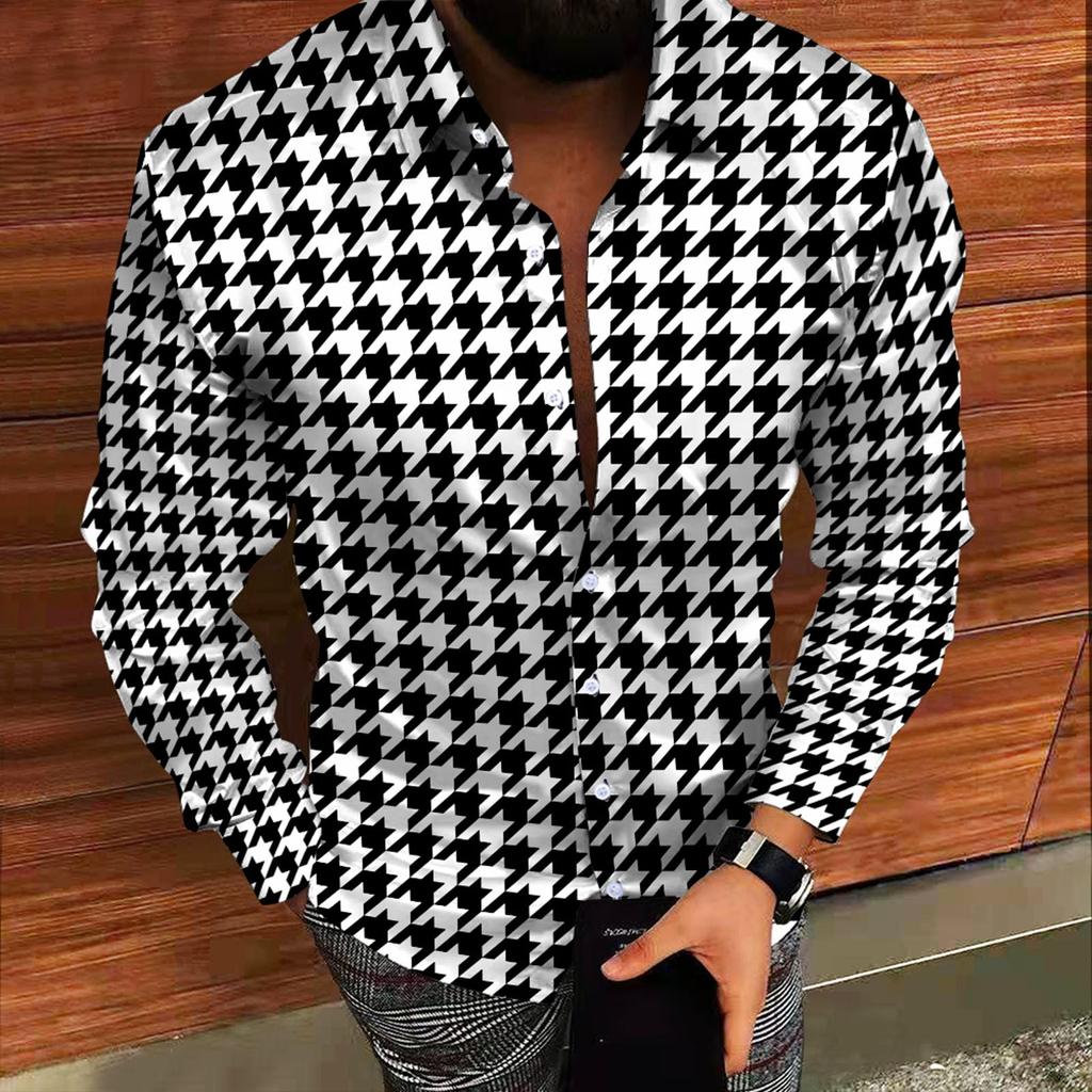 Men's Plaid Print Long Sleeve Shirt Casual Loose Print Long Sleeve Shirt