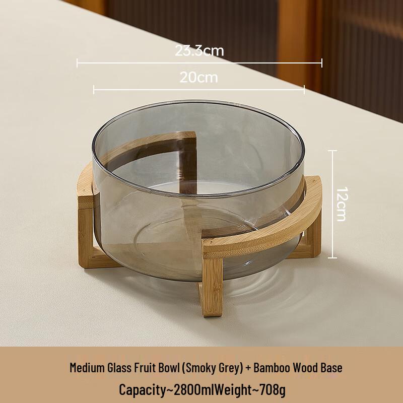 Glass Fruit and Salad Bowl with Bamboo Stand Medium (17)