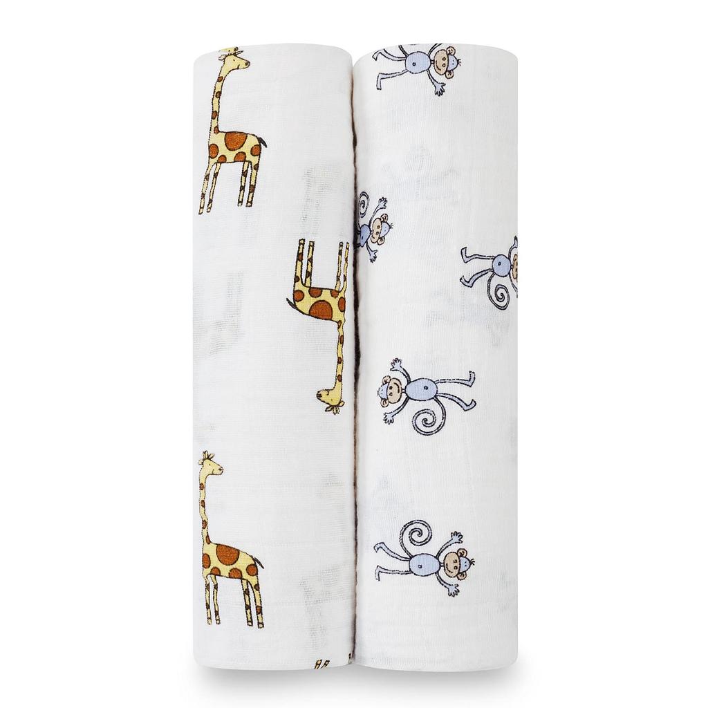 Aden Anais Swaddle Gauze Baby Genuine Product Aden Anais Swaddle Set of 2 Jungle Jam Muslin 120 X 120cm Aiden and Anai Swaddle Baby Newborn 4023 +