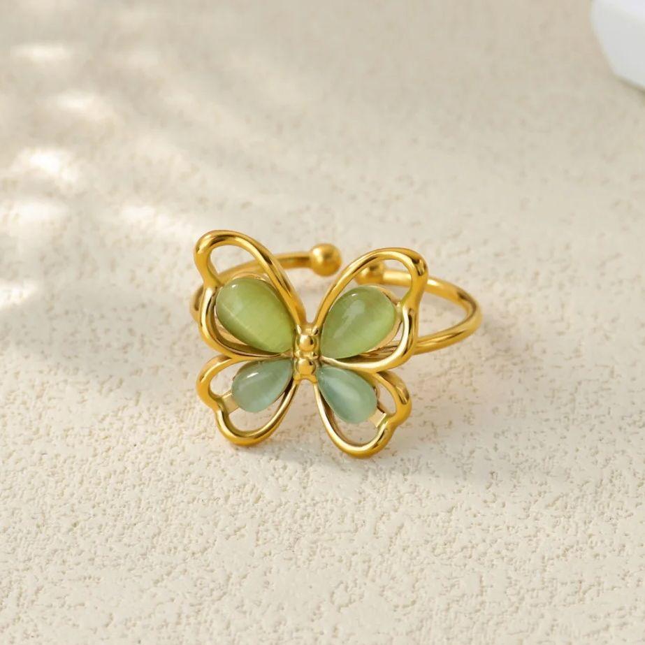 

10 Styles Frosted Butterfly Ring for Women Mama 18K Gold-plated Stainless Steel Anti Fading Rings Wedding Jewelry Accessories Adjustable
