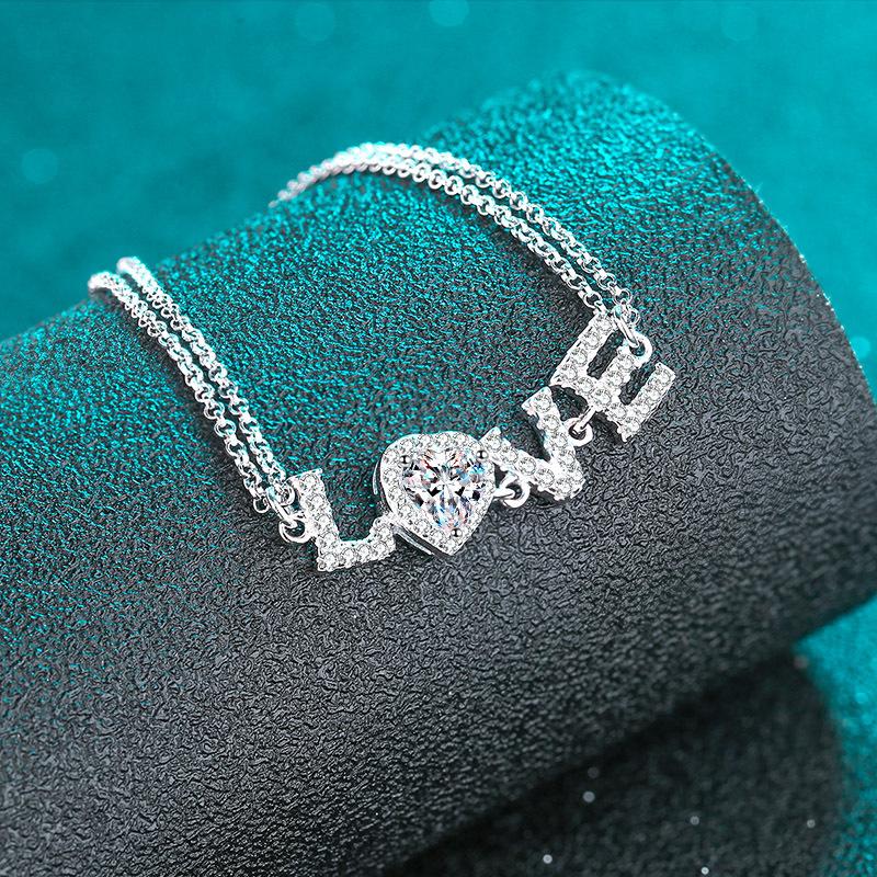 S925 Sterling Silver Women's Pt950 Platinum-plated Valentine's Day Gift Manufacturer Direct Wholesale Moissanite Bracelet LOVE Hand Jewelry