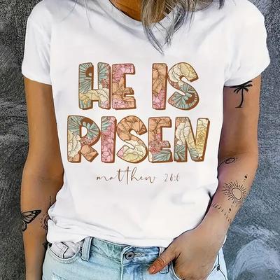 Hij Is Opgestaan Paasdag T-shirt Korte Mouw Ronde Hals Casual Top Voor Zomer Dameskleding Ademende T-shirts Shirt Street T-shirt