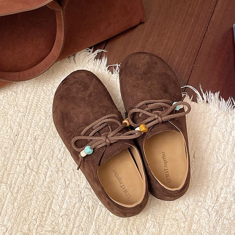 Fashionable and Versatile Soft Leather Beads Decorated Women's Thick Bottom Heightening Soft Elastic Non-slip Shock-absorbing Non-fatigue Sports Shoes