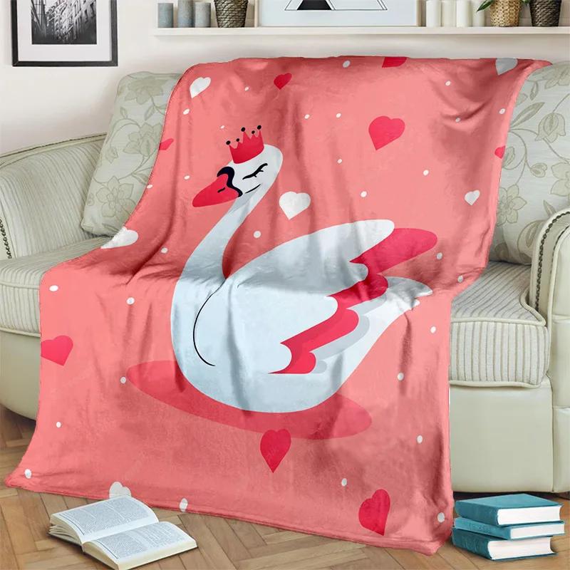 3D Cute Swan Princess Cartoon Cygnus Blanket,Soft Throw Blanket for Home Bedroom Bed Sofa Picnic Travel Office Cover Blanket Kid