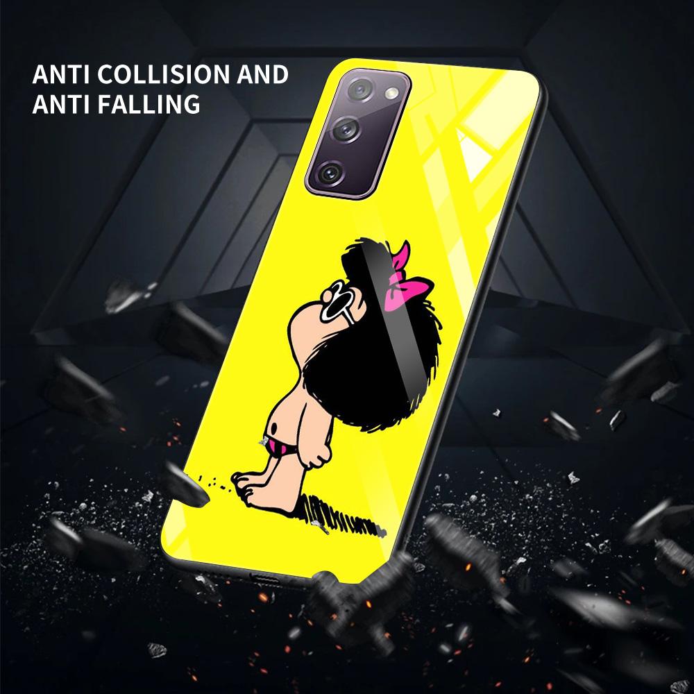 Anime Cute Mafalda Tempered Glass Case For Samsung Galaxy S21 S20 Ultra S10 Plus Lite S20fe 5g S10e S9 S8 Bumper Cover Funda