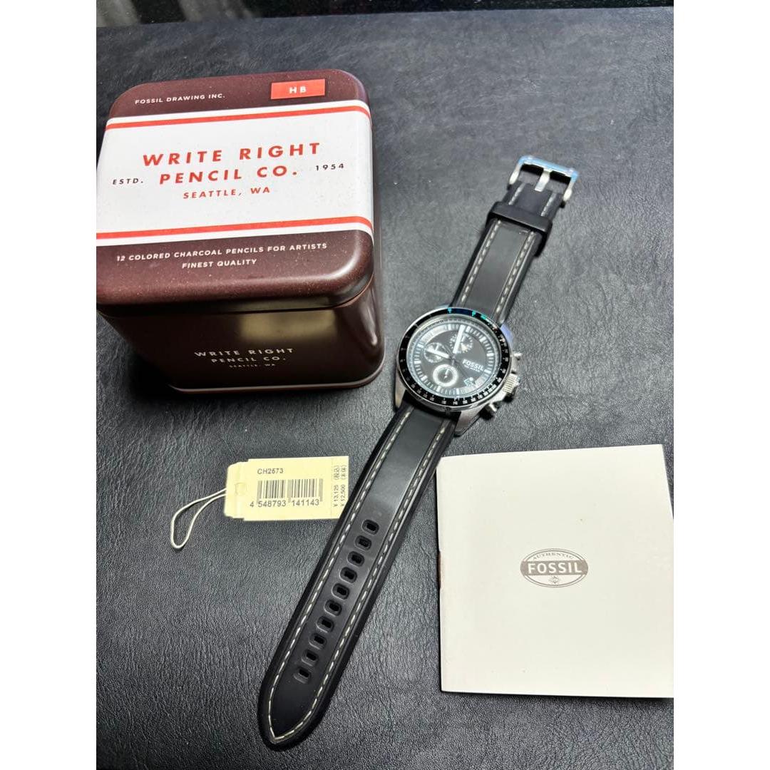 Used FOSSIL Quartz Watch CH2573 Chronograph Black Rubber Strap