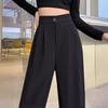 2024 Summer Women Black High‑Waist Suit Wide‑Leg Pants Draping Straight‑Leg Casual Trousers Elastic Waist Plus Size Fashion Bottoms