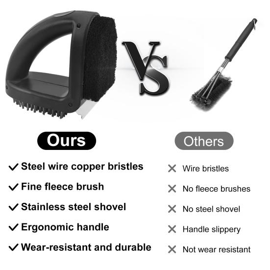 Cleaning Brush 3-in-1 Grill Scrubbing Brush with Scraper Ergonomic Design Cleaning Sponge Barbecue Net Washing Wire Brush BBQ Tool