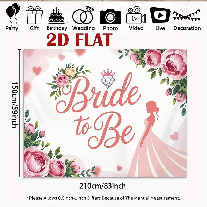 2D Diamond & Rose Bride to Be Backdrop for Wedding Pre-Party Background 47.2x31.5inch/120*80cm