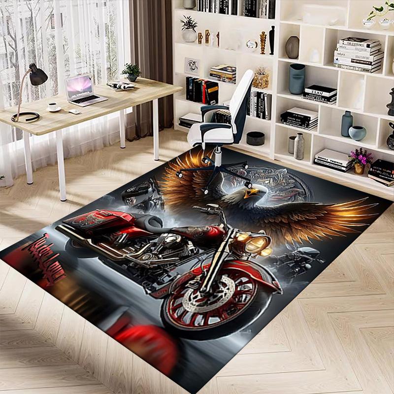1PC Motorcycle Eagle Non-Slip Floor Carpet Compatible for Office&Living Room&Dining room - Flat-Weave Machine- Soft & Pattern-E254