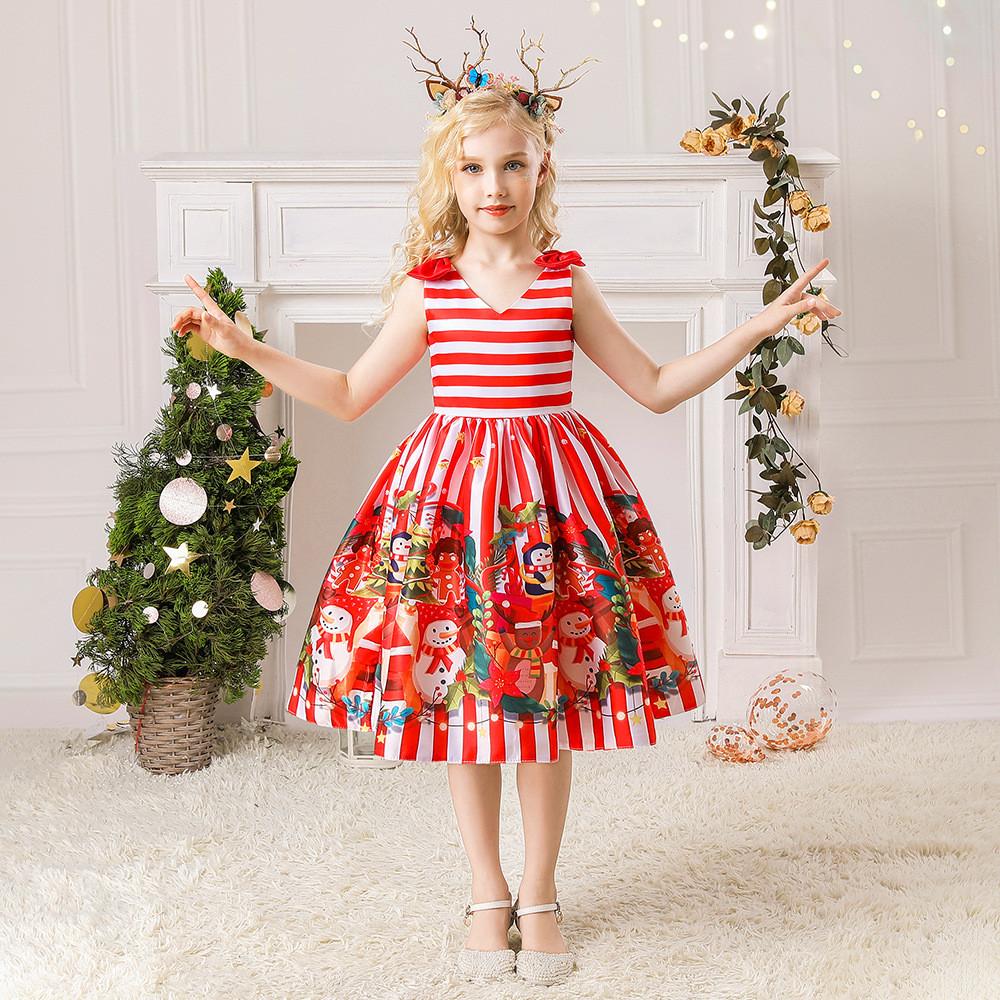 Kids Girls Santa Claus Xmas Snowman Princess Dress Children Christmas New Year Cosplay Costumes Kindergarten Performance Role Play Outfit