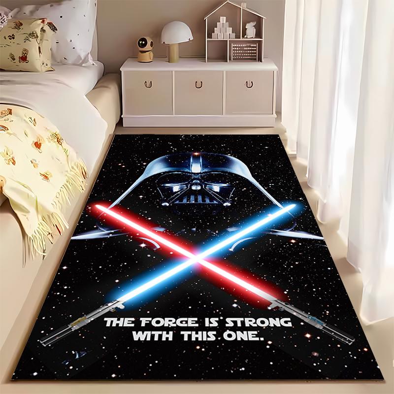 Area Rug, Star Wars Darth Vader Red Blue Lightsabers The Force Quote Space Print, Man Cave Decor, Non-Slip Mat