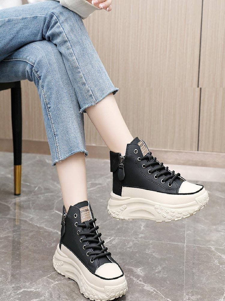 Women's Thick-soled Boots Wedge Heel Lace-up Decorative Women's Shoes Fashion Winter Women's Boots Vulcanized Shoes Modern Boots