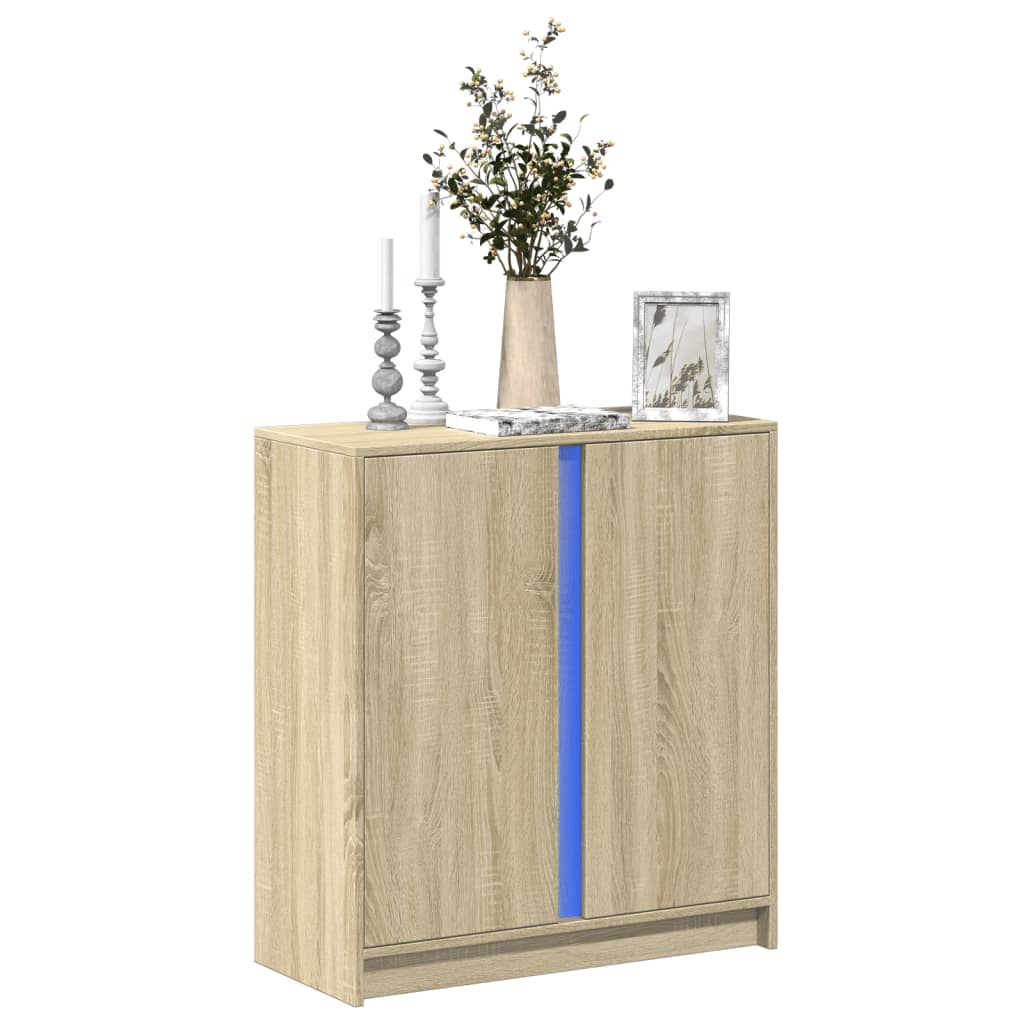 LED Sideboard in Sonoma Oak Finish 77 x 34 x 85 cm Particleboard
