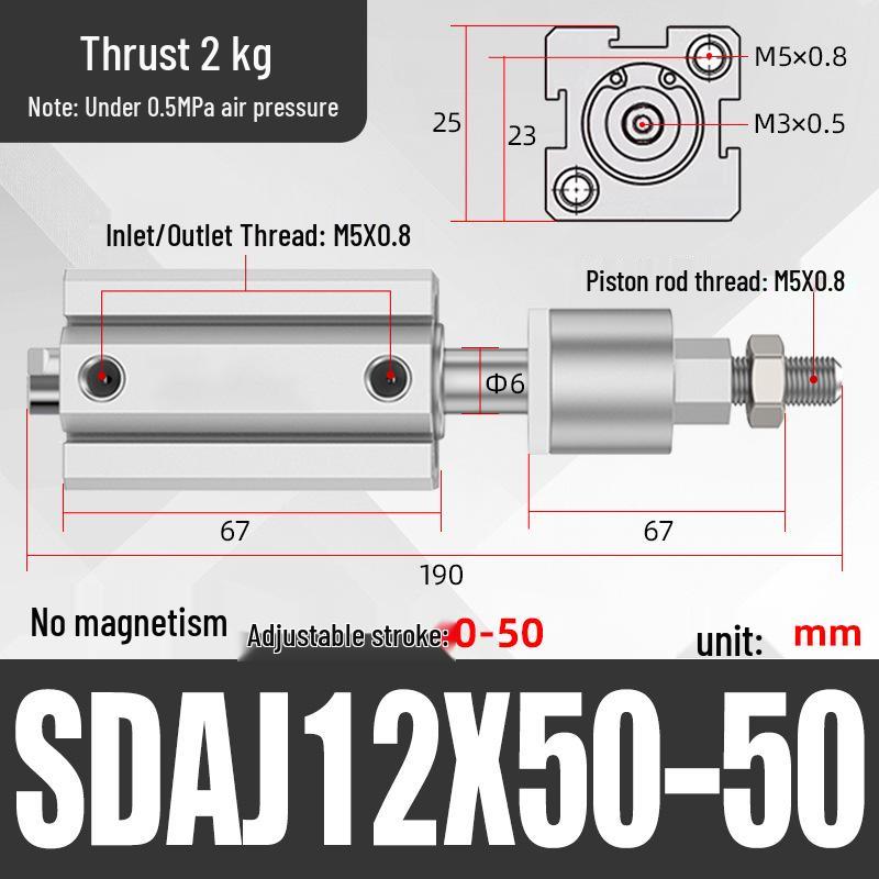 Adjustable Stroke Pneumatic Thin Cylinder - Piston Rod Sizes: 16/20/25/32/40/63