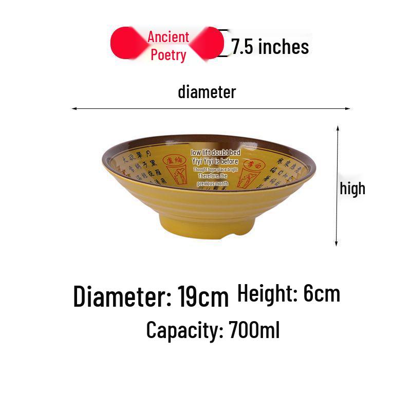 10-Piece Melamine Imitation Porcelain Shallow-Rimmed Bowls for Noodles and Ramen