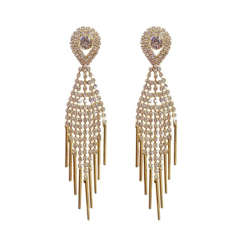Fashionable and Exaggerated Full Diamond Tassel Earrings for Women Long Earrings for Temperament  Internet Celebrity Earrings