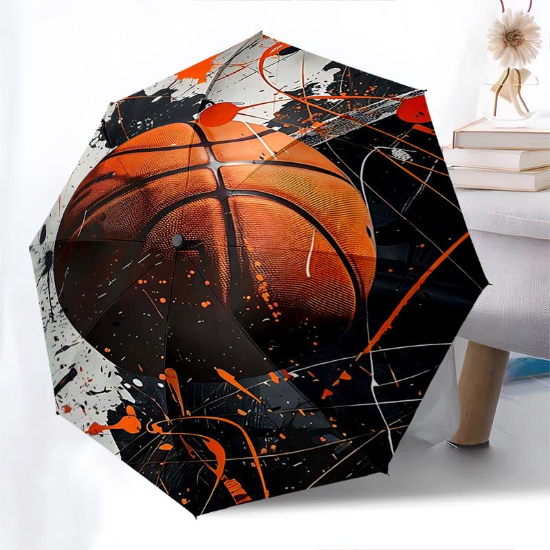 

1pc Automatic Folding Umbrella with Basketball Print, Portable Tri-Fold Design, 8-Rib Iron Frame, Outdoor for Fans, Travelers, Daily Use, Gift Idea.X1
