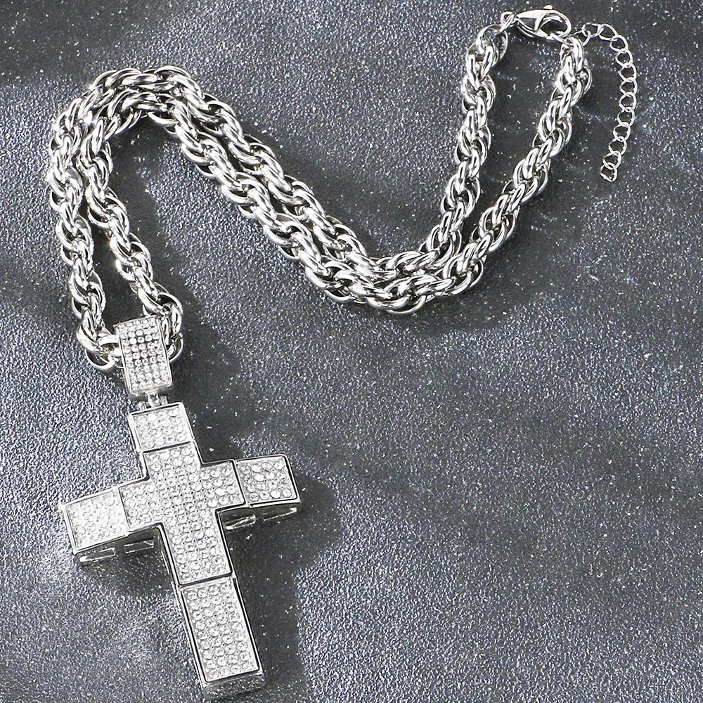 Hip Hop 316L Stainless Steel & Full CZ Cross Pendant Necklace Man Double Layer Hollow Cross Jewelry Gifts Trend Necklaces