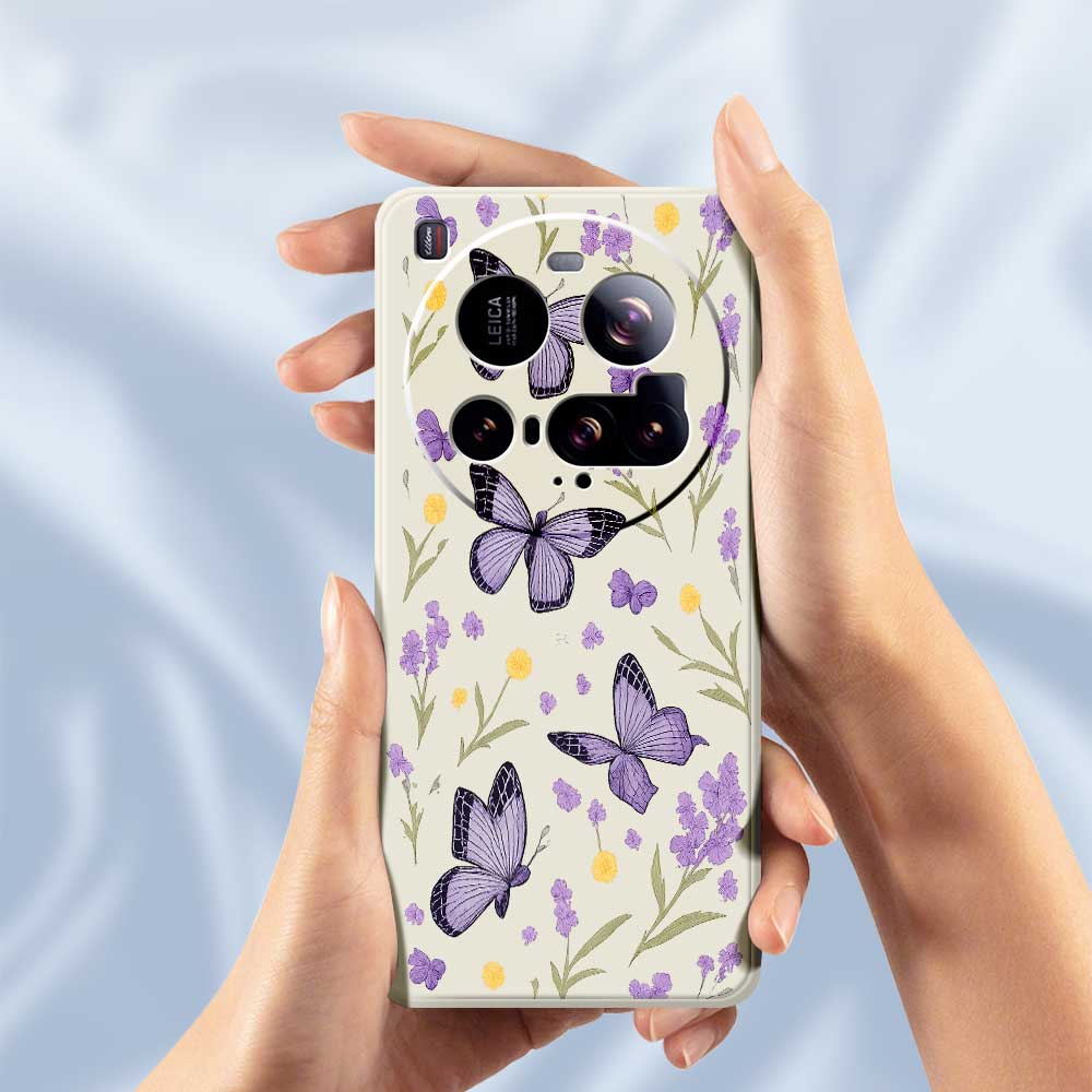 For Xiaomi 15 Ultra Case Purple Butterflies Pattern Printing Straight Edge TPU Phone Back Cover
