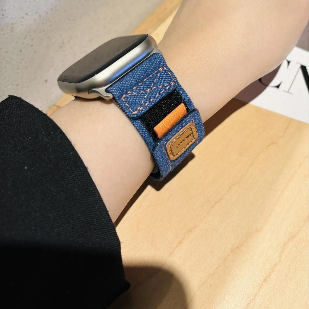 Nylon Loop Strap For Apple Watch Ultra 3/2 49mm Series 11 10 9 8 7 45mm 41mm 42mm 46mm Denim Canvas Bracelet iWatch 6 5 SE Band
