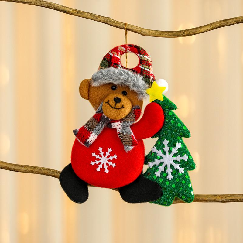 Christmas Themed Decorations Ornaments Fabric Santa Claus Reindeer Figurines Little Bear Snowman Hanging Decorations Pendant