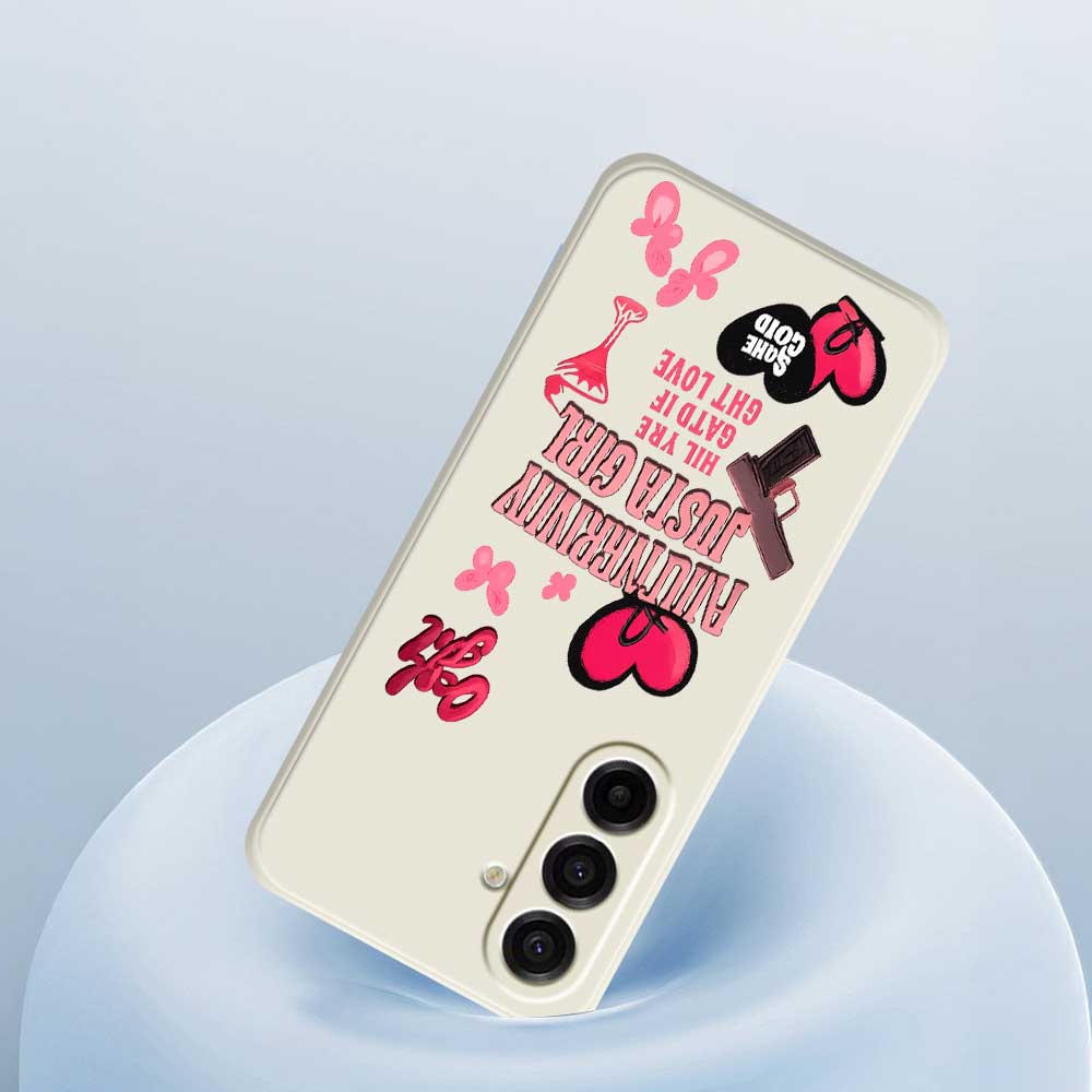 For Samsung Galaxy A17 5G/A17 4G Case Pink Elements Pattern Printing Straight Edge TPU Phone Back Cover