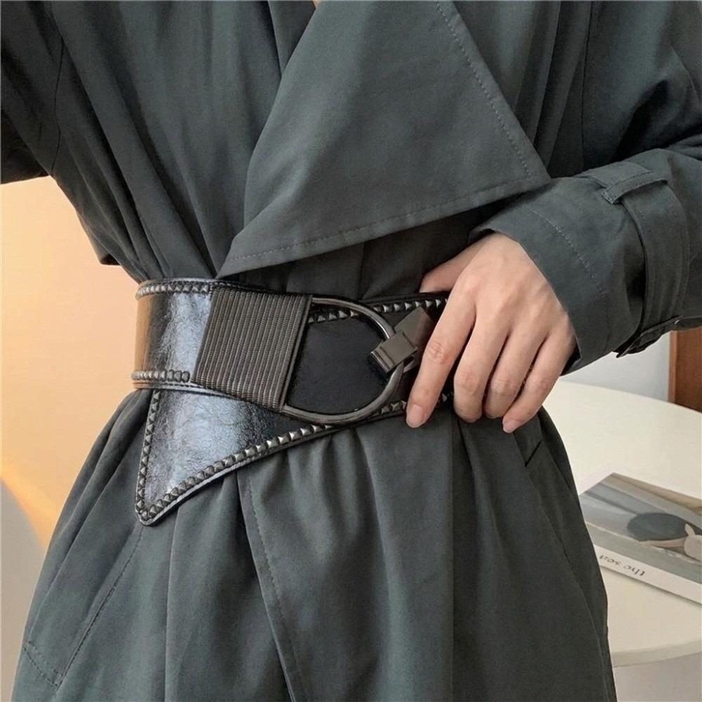 Wide Rivets Waist Corset PU Waistband Vintage Wide Waist Belt  Daily Wear