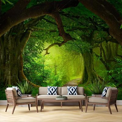 Wald Tapete Mystisches Grünes Baumloch Wald Wandbild Abnehmbare Natur Landschaft Wandbilder Dekor