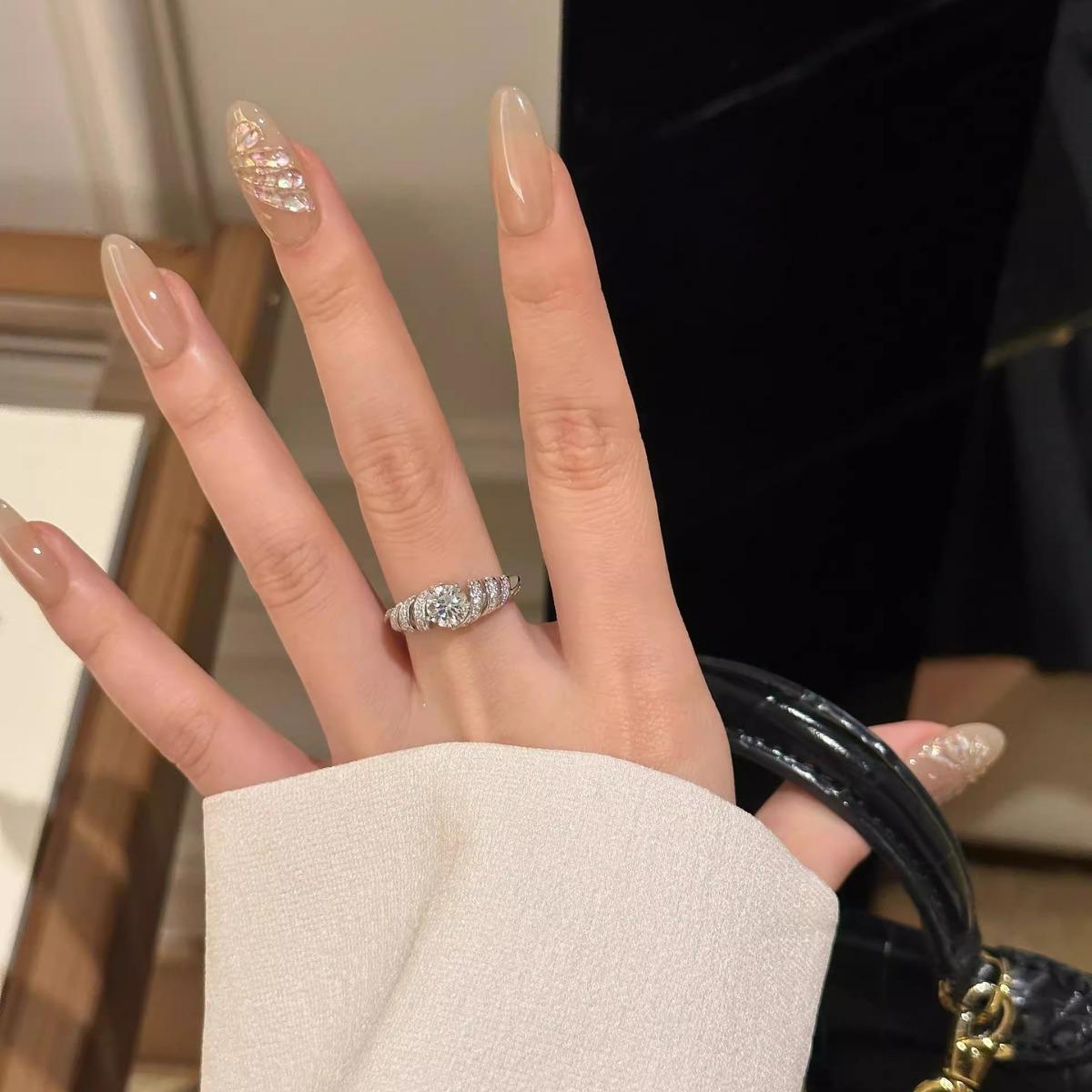 

Минималистичное женское кольцо с муассанитом, имитацией бриллианта, цирконом и серебром Adjustable Open Design