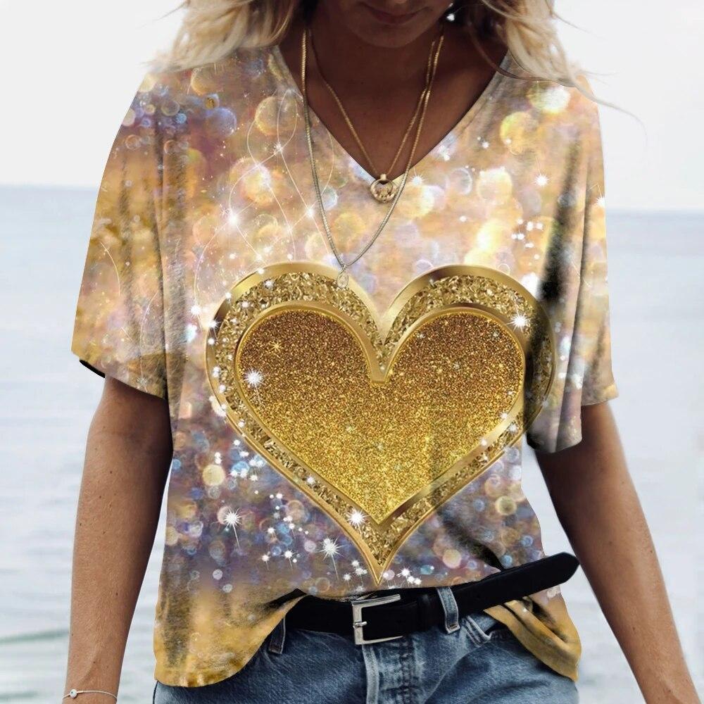 Dámské tričko Letní výstřih do V Módní krátký rukáv Topy Oblečení pro dívky Trička Oversized Harajuku Oblečení Párty Ležérní Blůza