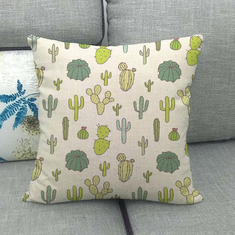 Green Plant Cactus Pattern Digital Printing Short Plush Pillow Covers For Car Sofa Office Cushion Cover Home Goods 60X60Cm