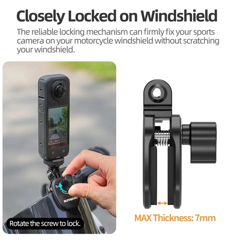 Motorcycle Windshield Camera Mount for GoPro Hero 11 11 11 Motorcycle Windshield Clamp for DJI Action 6 1 1/Insta161 X1 X1