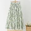 Fuste Midi Elegante Casual de Vară Primăvară pentru Femei cu Talie Înaltă cu Imprimeu Floral, Talie Elastică, Bumbac In, Verde