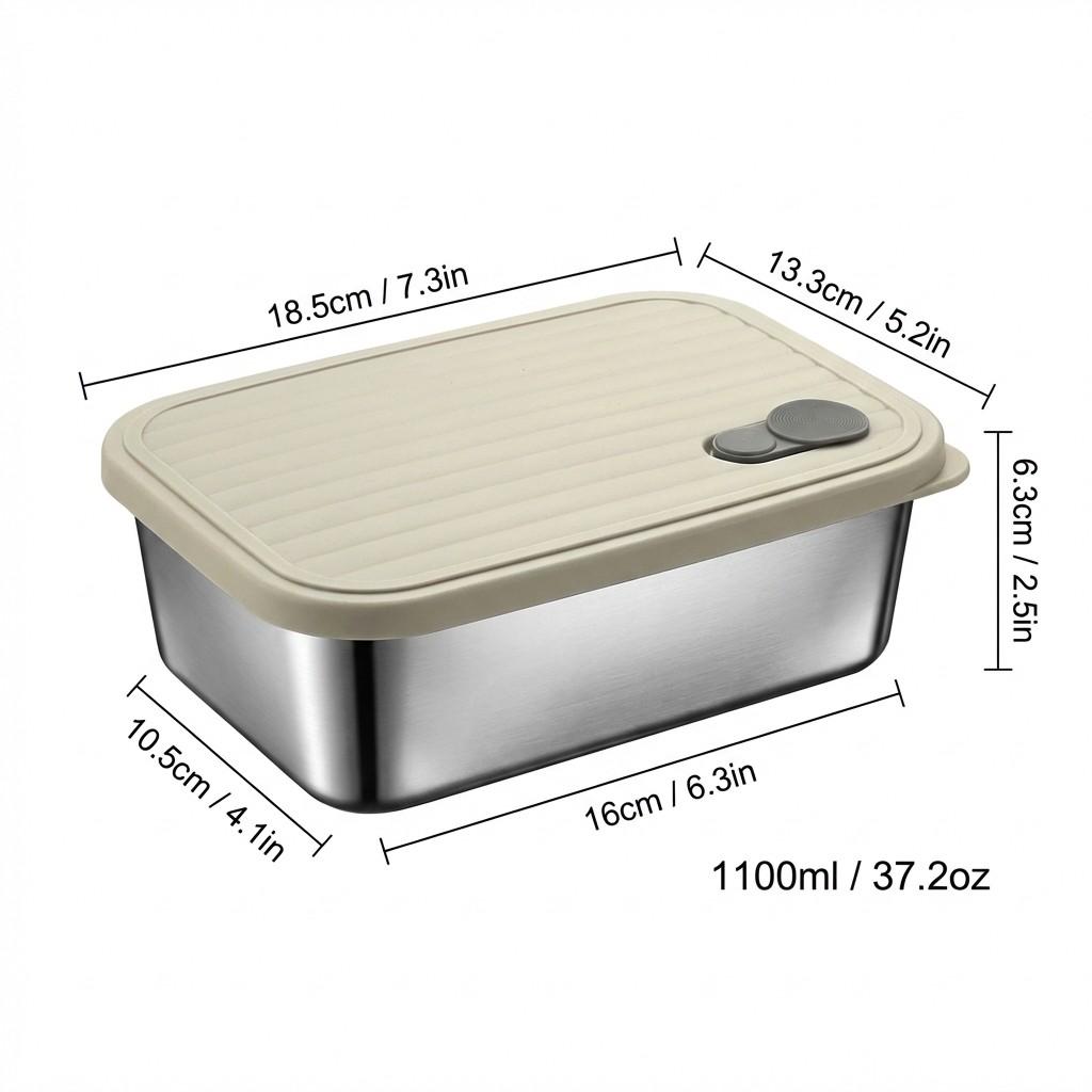 Stackable Fruit,Vegetable,Meat Food Container Durable Sealed 304 Stainless Steel Fresh-keeping Box Refrigerator&Microwave Safe