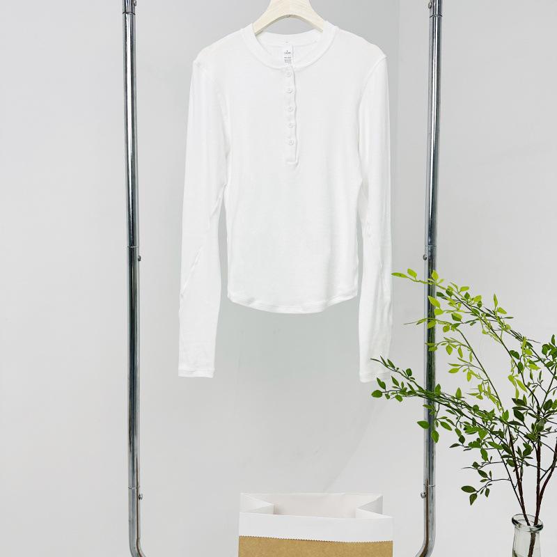 

Женская модальная рубашка хенли с длинным рукавом CUIC.DUNST для йоги - Дышащий облегающий базовый слой с планкой на пуговицах белый