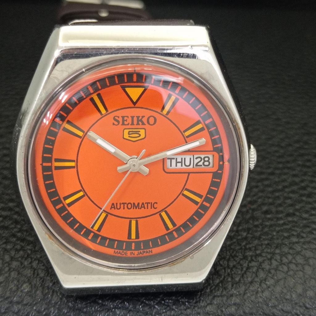 VINTAGE SEIKO 5 AUTOMATIC JAPAN 6309A MENS ORANGE COLOR DIAL WATCH a702737-1 R210-a702737