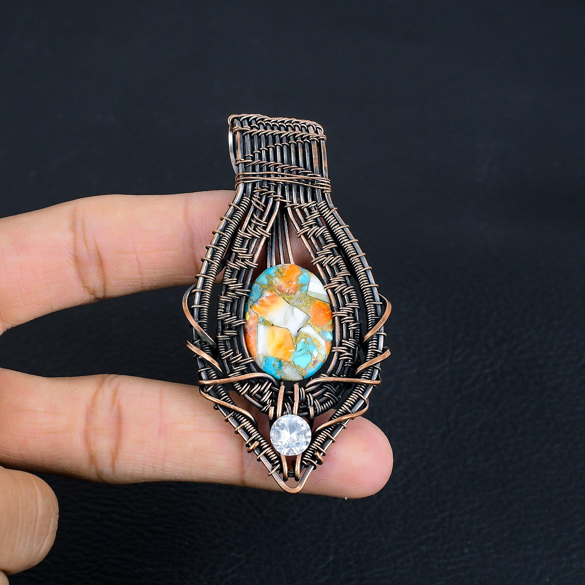 

Orange Spiny Oyster Pendant, 999 Copper Wire Wrapped Gemstone Jewelry, Handmade Pendant Amazing Jewelry, Gift For Her