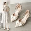 White high heels one-word buckle stiletto niche girl with skirt bridesmaid wedding shoes new single shoes in summer 2023