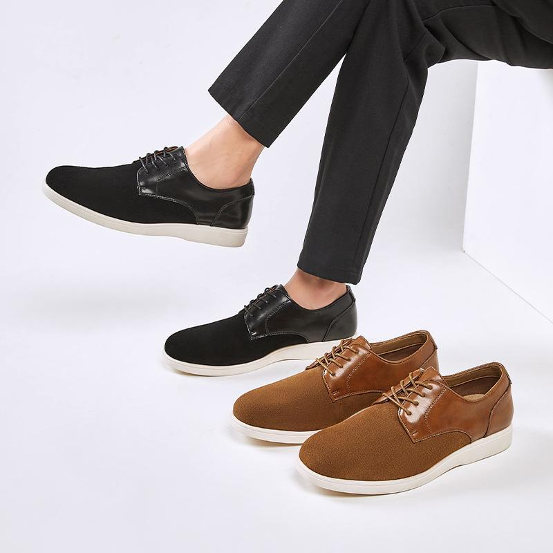 2024 British Style Men's Retro Derby Shoes: Genuine Leather, Round Toe, Lace-Up, Frosted Cow Suede for Spring & Autumn.