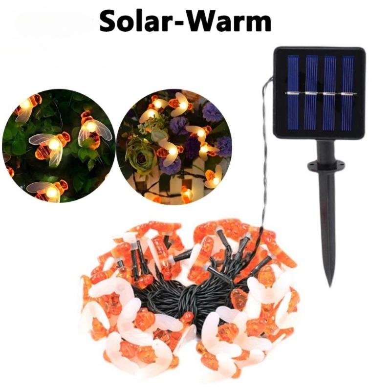

Милая светодиодная гирлянда в виде пчелы на солнечной батарее, 12 м, 100 светодиодов, для уличного сада, забора, патио, рождественских гирлянд Solar-7M 50LED