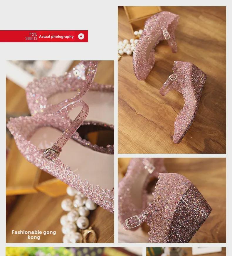 Dámské letní plážové sandály na vysokém podpatku s dutým klínkem - styl Square Dance