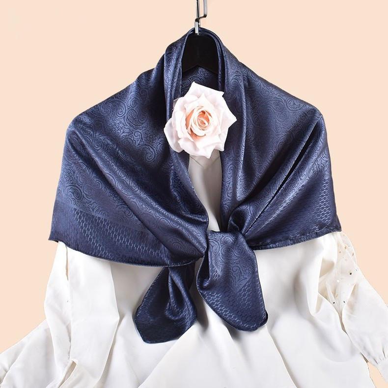 

Роскошный шелковый квадратный платок с цветочным принтом для женщин, мягкий атласный платок, шейный платок, головной хиджаб, женская повязка на голову, фуляр, лента для сумки, 90x90 см 90X90cm темно-синий