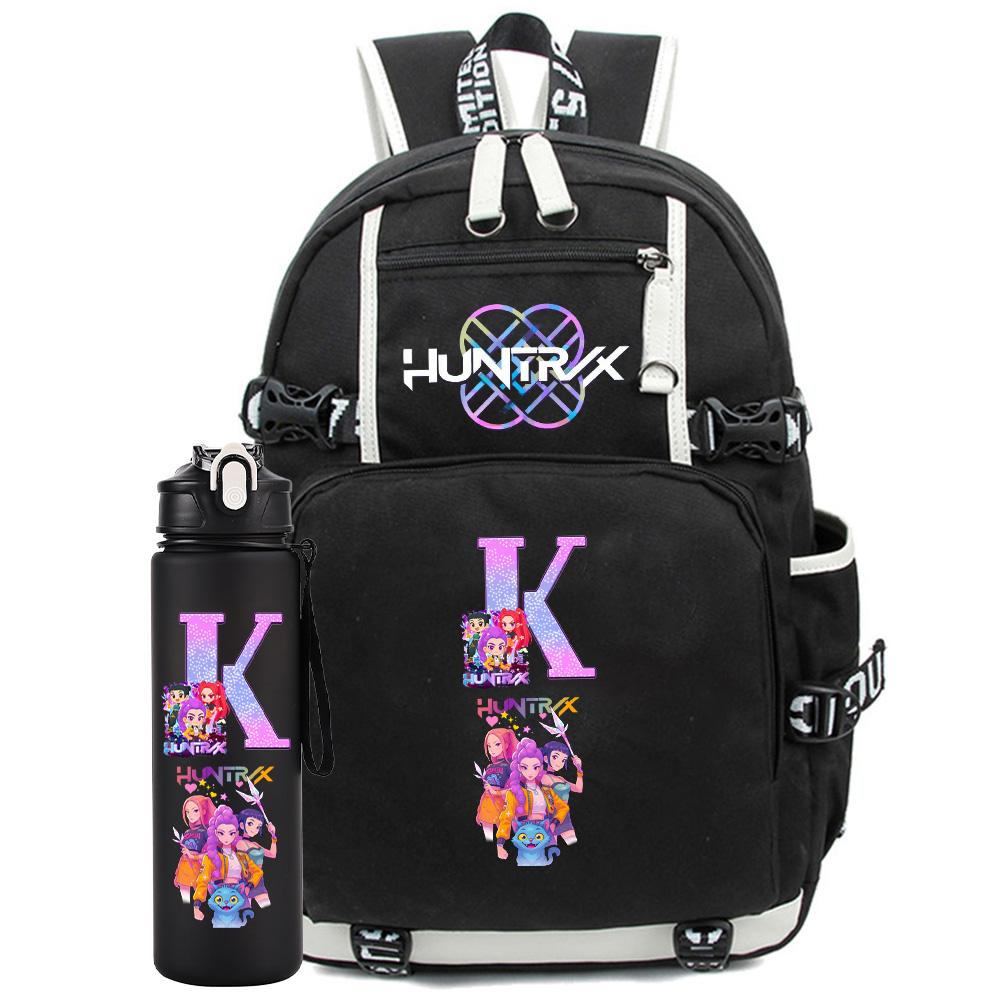 2 ks/sada Kreslený K-Pop batoh s 750ml lahví na vodu Velkokapacitní školní taška na notebook Studentský chlapec dívka Školní taška Cestovní taška