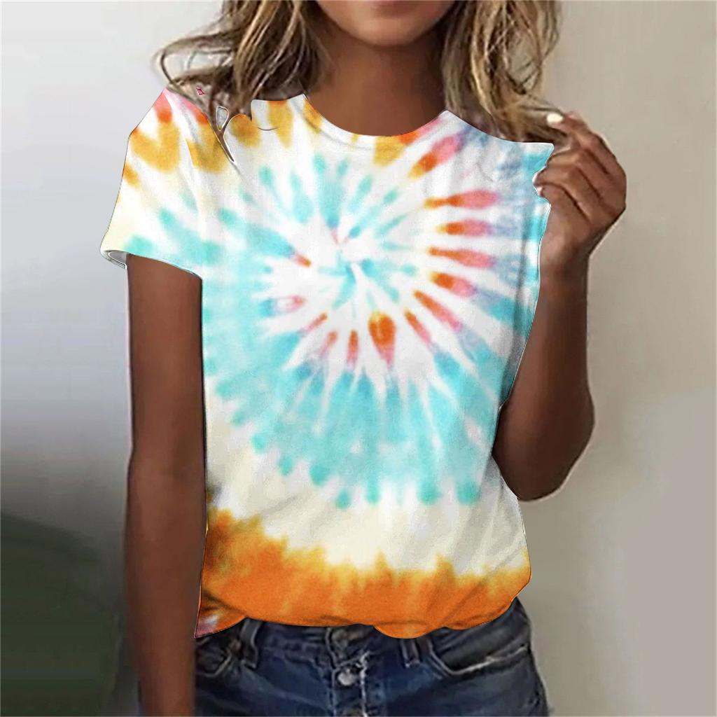 Summer Round Neck 3D Print Top Fashionable Casual Colorful Short Sleeved Women's T-shirts