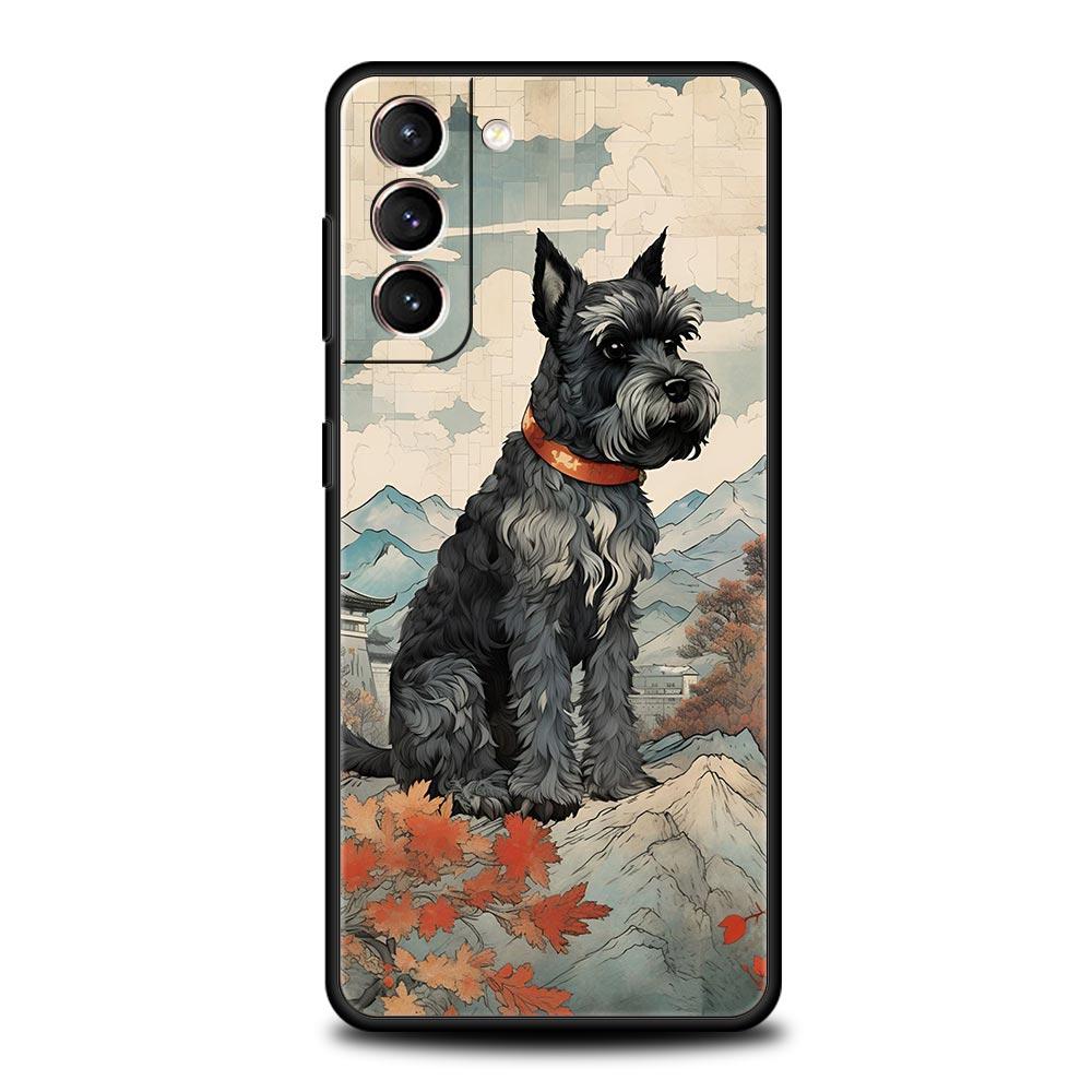 Cartoon Schnauzer Dog Phone Case For Samsung Galaxy S24 S23 S22 S20 Ultra S21 FE 5G S10 S9 Plus S10E S8 Soft Silicone Cover