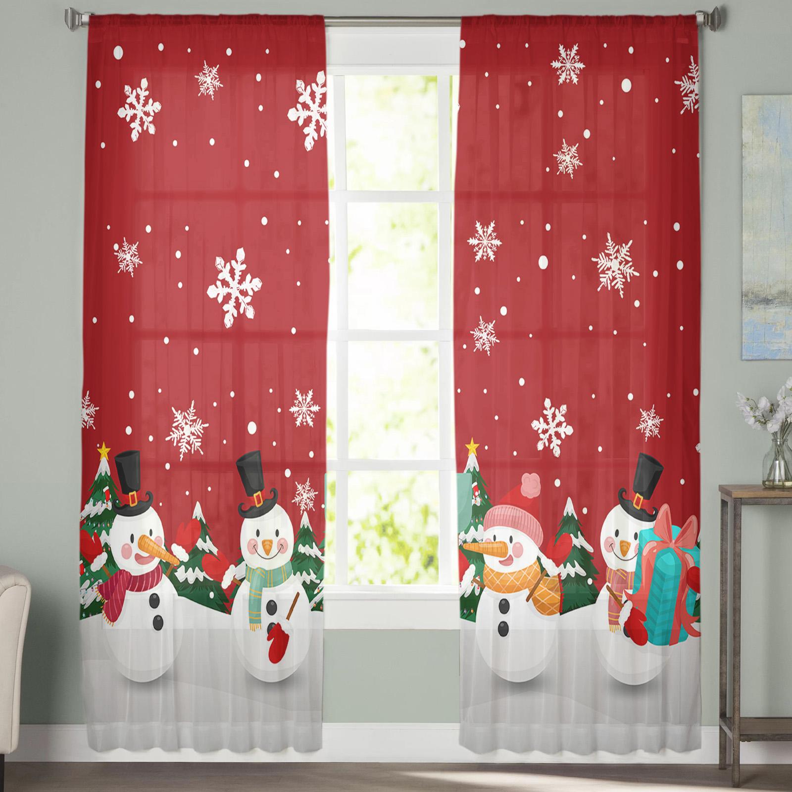 Рождественские прозрачные шторы со снеговиком для гостиной — фото 5