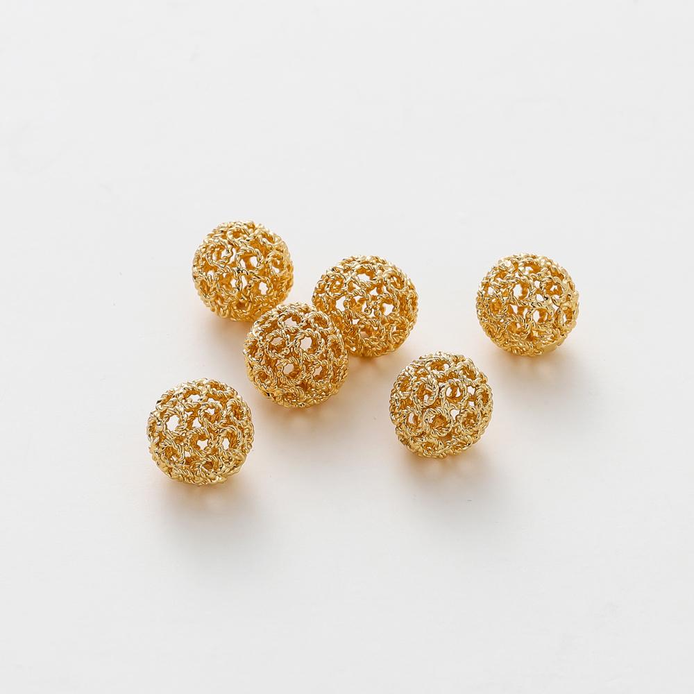 5 Stück 10mm 14K 18K Goldfarbe Beschichtetes Messing Metall Hohl Runde Perlen Armbandperlen Hohe Qualität DIY Schmuckherstellung Zubehör