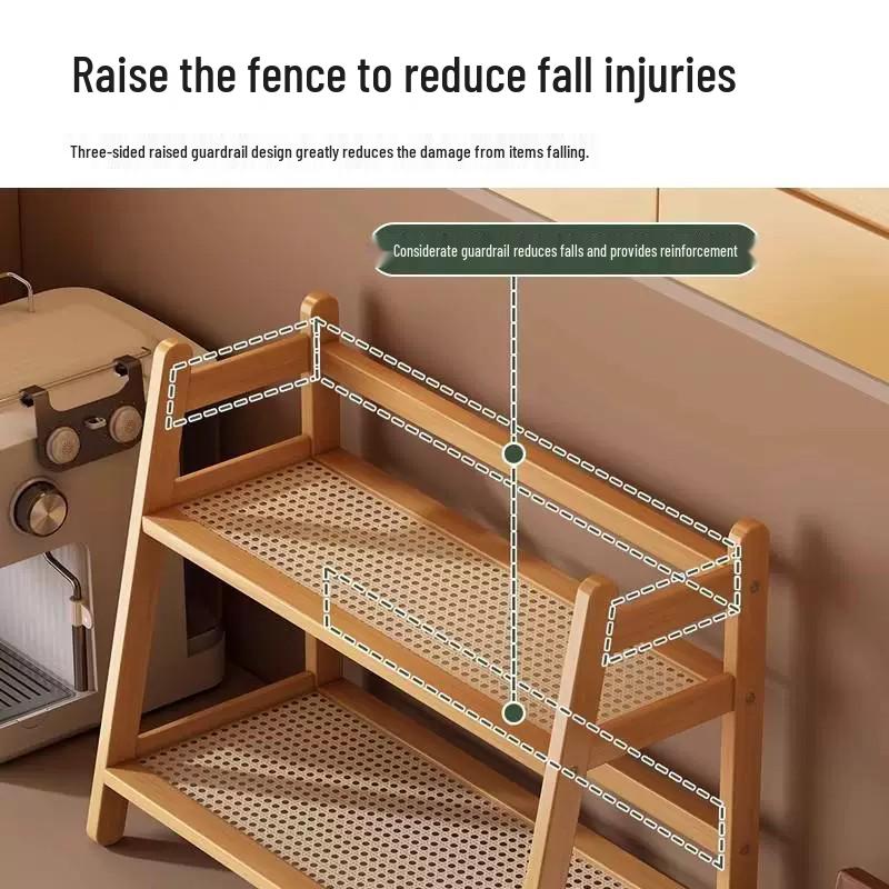 Rattan Woven Multi-layer Cup Holder & Desk Storage Shelf